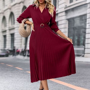 Spring And Autumn High-End Mid-Length Accordion Pleated Dress In Solid Color - 1 of 4