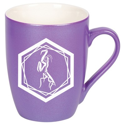 Elanze Designs 10 Ounce Ceramic Decorative Laser Engraved Geometric Design Giftable Novelty Tea Coffee Cup Mug Passion Purple Praying Mantis