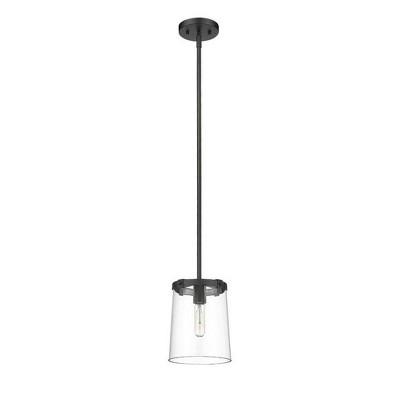Transitional Matte Black Mini Pendant with Tapered Glass Shade