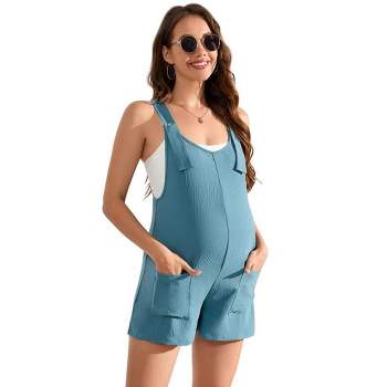 Maternity Overall Shorts Summer Casual Button Sleeveless Jumpsuits Romper with Pockets