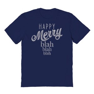 Rerun Island Men's Christmas Happy Merry Blah Short Sleeve Graphic Cotton T-shirt - 1 of 1