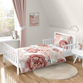 Sweet Jojo Designs Girl Toddler Bedding Set Peony Floral Garden Pink and Ivory 5pc