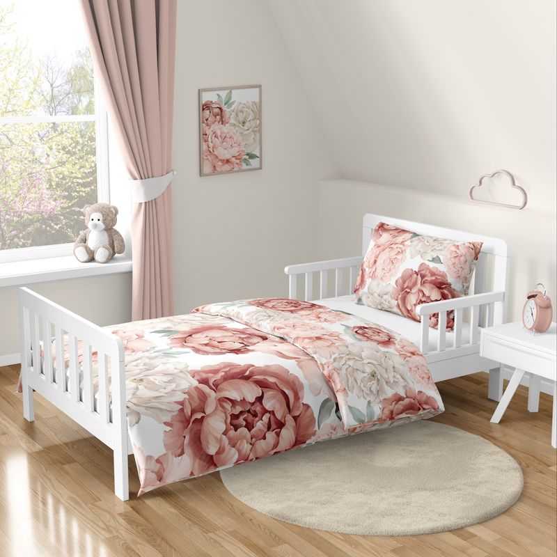 Sweet Jojo Designs Girl Toddler Bedding Set Peony Floral Garden Pink and Ivory 5pc, 1 of 8