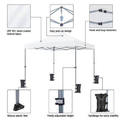 White 10x10 ft Adjustable Height Pop-Up Canopy Tent