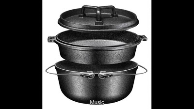 Bruntmor 2-in-1 Enameled Cast Iron Cocotte Double Braiser Pan with Grill  Lid 3.3 Quarts - Barbecue