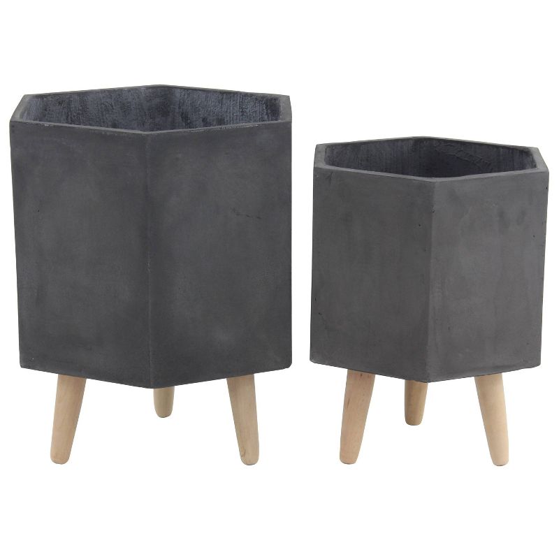 Set of 2 Farmhouse Hexagonal Ceramic and Fiber Clay Planters with Stands - Olivia & May, 1 of 19