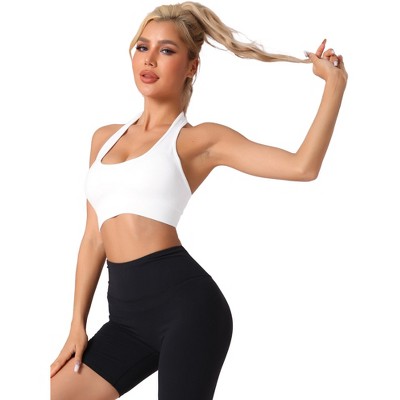 Allegra K Women's Halter Backless Ribbed Sports Bras Workout Fitness