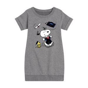 - Peanuts - Snoopy & Woodstock Graduate Celebration Graphic Short Sleeve Fleece Dress - 1 of 3