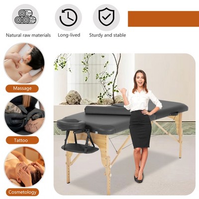 Black Adjustable Portable Massage Table with Hardwood Frame