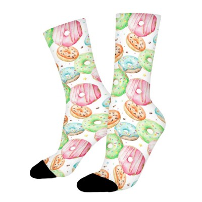 Donuts Pattern Women Printed Crew Socks Funny Funky Socks Soft Polyester Novelty Gifts for Artists Men