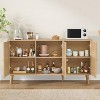 Fontoi Decorative Storage Cabinets, Modern Console Cabinet with 3 Rattan Doors, Bar Cabinet for Kitchen Entryway, Brown, 15.4"*31.1"*59.1" - 3 of 4