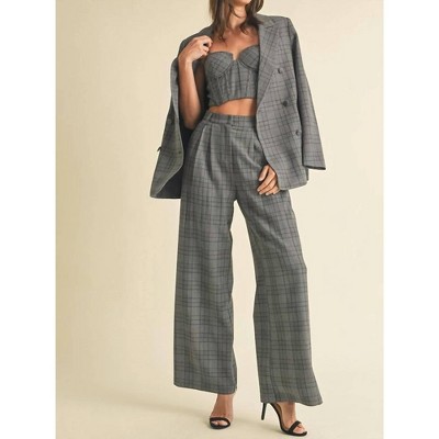 Women's Plaid Pattern Double Breasted Blazer - ENDLESS BLU.