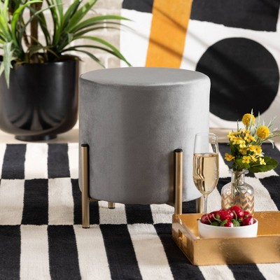 Thurman Velvet Metal Ottoman - Baxton Studio