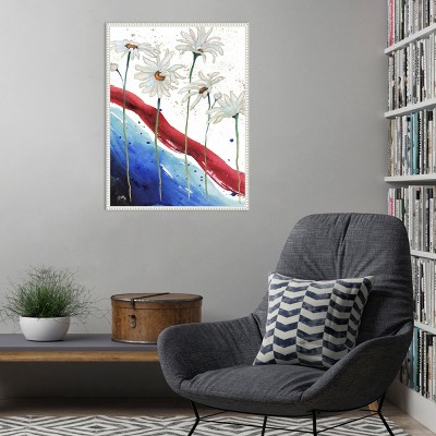 Patriotic Floral Anemones Canvas Wall Art in White Frame