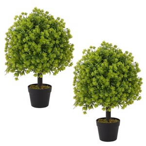 COWLOWN Set of 2, 24" UV - Resistant Artificial Boxwood Topiary Ball Trees for Front Porch, Patio & Planter Decor - 1 of 4