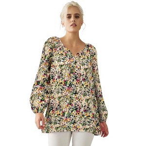 ellos Plus Size Tie Neck Peasant Tunic - 1 of 4