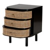 bali & pari Nabila Modern Bohemian Black Bayur Wood and Natural Rattan 3-Drawer End Table Nightstand - 3 of 4