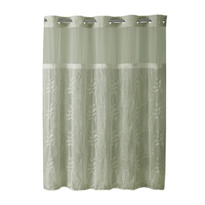 Hookless Palm Leaves Shower Curtain with Liner Moss Green, Green Green