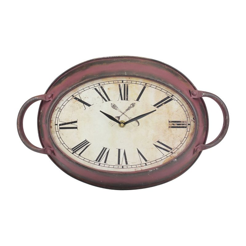 16.5&#34; x 10.6&#34; Oval Metal Wall Clock Red - Stonebriar Collection, 1 of 8