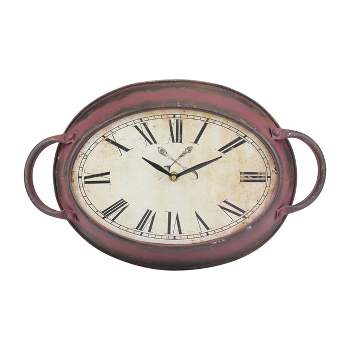 16.5" x 10.6" Oval Metal Wall Clock Red - Stonebriar Collection