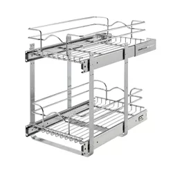 Rev-A-Shelf 5WB2-1218CR-1 12 x 18 Inch 2-Tier Wire Basket Pull Out Shelf Storage for Kitchen Base Cabinet Organization, Chrome