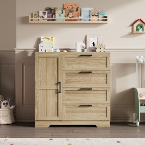 43.3'' H Armoire Wardrobe Closet with 4 Drawers and Hanging Rod,Multifunctional Wood 4 Drawers Dresser with Storage Closet, Clothing Storage Cabinets - 1 of 4