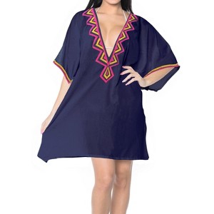 HAPPY BAY women's Vacation Casual Swim Holiday Beachwear Summer Short Party Swimsuit Cover ups Beach Dress Large-X-Large Blue Solid - 1 of 3