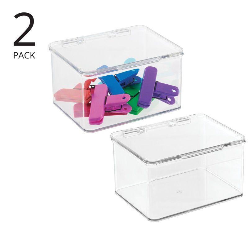 mDesign Plastic Kitchen Pantry/Fridge Organizer Box, Hinged Lid, 2 Pack, 2 of 10