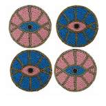 Global Crafts Pink & Blue Evil Eye Hand Embroidered Glass Bead Coasters, Set of 8