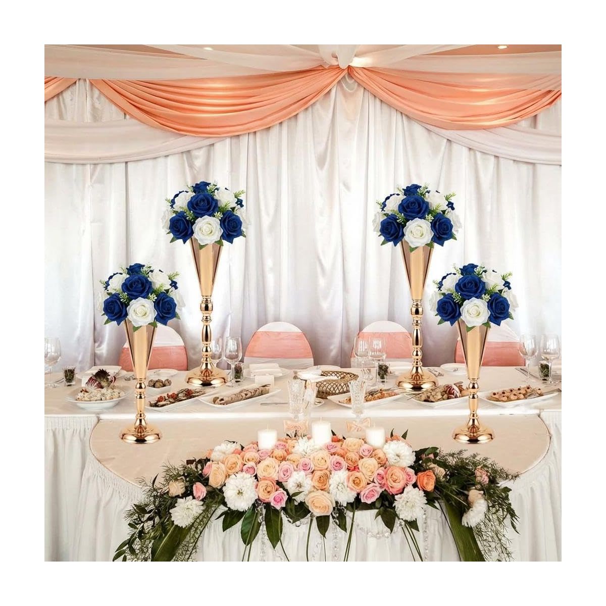 2 PCS Wedding Centerpieces Gold Vases, Metal Flower Trumpet Vase, Flower Stand Table Decoration for Wedding, Reception, Party, Anniversary - thumbnail 6