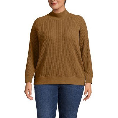 Lands' End Women's Waffle Relaxed Long Sleeve Mock Neck Pullover