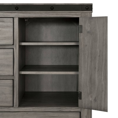 Gray Industrial Solid Wood Gentleman's Chest with Black Metal Trim
