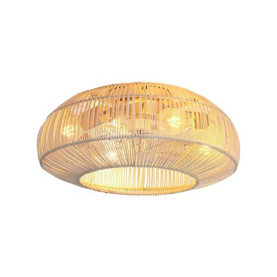 Parrot Uncle 20" Gold Farmhouse Cage Ceiling Fans with Light and Remote Flush Mount Ceiling Fans for Kitchen Hallway