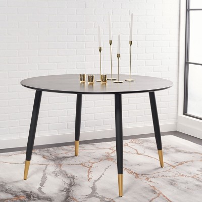 Kamala Dark Mahogany Round Dining Table with Gold Accents