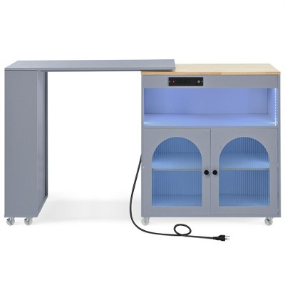 OUTSUPPLY Kitchen Island With Extended Table, Kitchen Island with a Storage Compartment and Side 3 Open Shelves