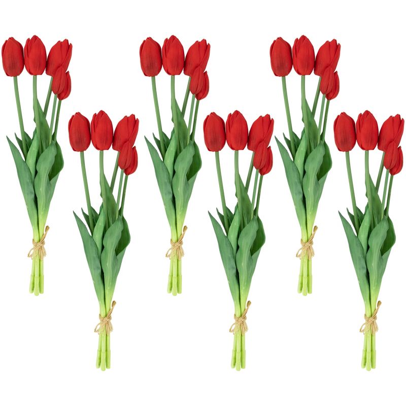Northlight Real Touch™ Red Artificial Tulip Floral Bundles, Set of 6 - 18", 1 of 10