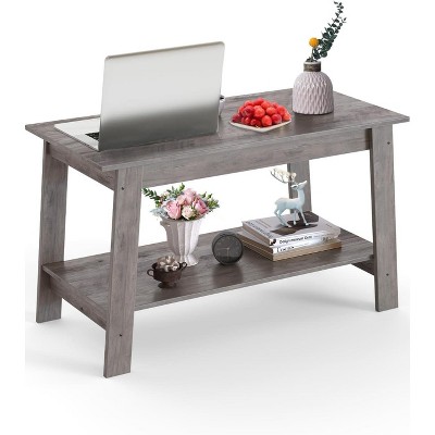 Coffee Table, Small Living Room Tables, 2-Tier Rustic Coffee Table for Living Room, Modern Farmhouse Rectangular Wood Table for Home