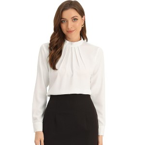 Allegra K Women's Business Casual Stand Collar Chiffon Long Sleeve Blouse - 1 of 4