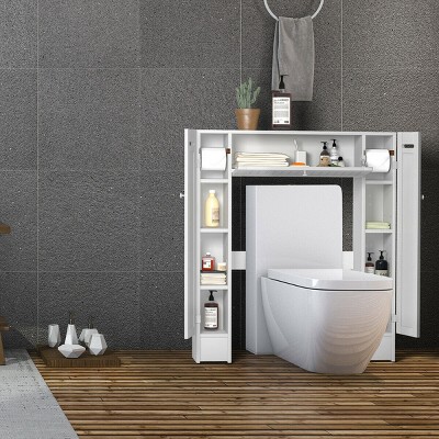 White MDF Over-the-Toilet Storage Cabinet with Adjustable Shelves
