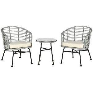 Resenkos 3 Pieces Patio Bistro Set, Two Hand-Woven PE Wicker Chairs And A Glass Bistro Table, Cream White - 1 of 4