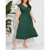 Whizmax Women's Plus Size Summer Casual Short Sleeve V-Neck Smocked Elastic Waist Tiered Midi Dress - 3 of 4