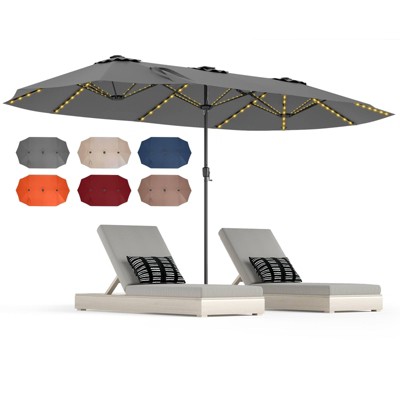 Tangkula 15.5 FT Double-sided Patio Umbrella w/ Solar Lights Outdoor Twin Size Umbrella