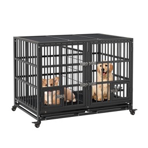 Heavy Duty Dog Crate, 42 Inch Dog Crate with Double Door, 360¡ã Lockable Wheels and Removable Tray - 1 of 4