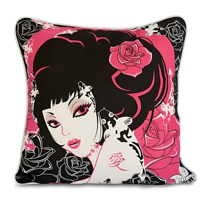 Slickblue Oriental Love Girl Cotton Pillow Cushion - 19.7 x 19.7 Inch, Modern Design, Down Alternative Fill