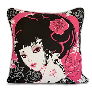 Slickblue Oriental Love Girl Cotton Pillow Cushion - 19.7 x 19.7 Inch, Modern Design, Down Alternative Fill - 1 of 4