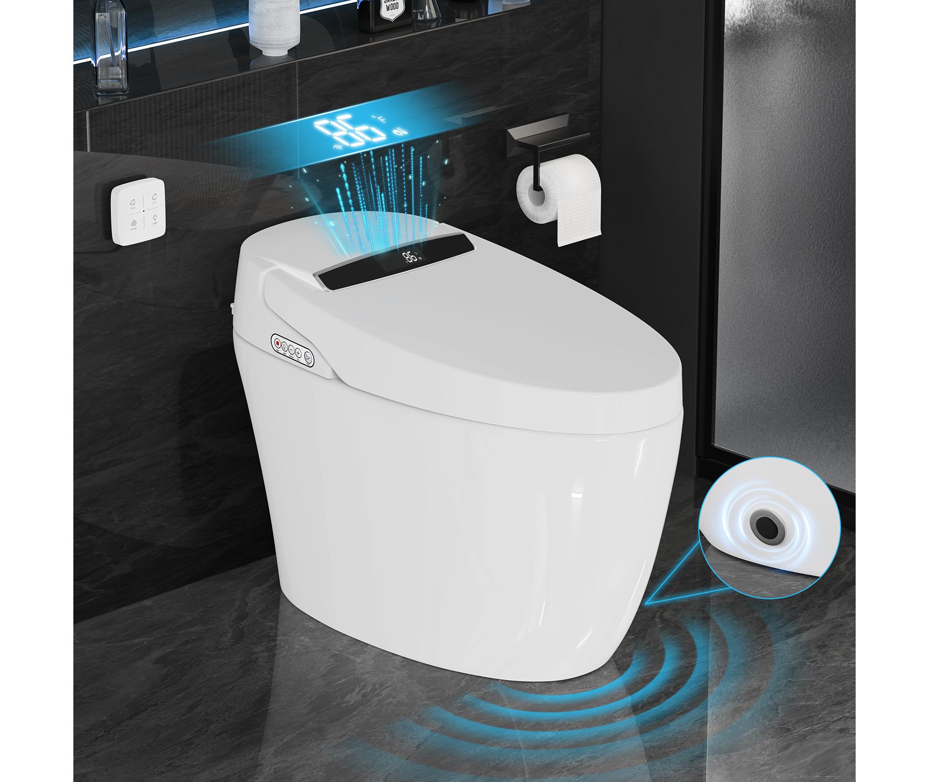 Dyonery Smart Toilet with Bidet Built in, Bidet Toilet with Heated Seat and Night Light, UV for Bathroom, Dryer, Foot Sensor, Auto Lid&Seat