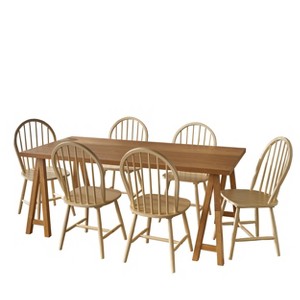 7pc Ansley Farmhouse Cottage Dining Set Natural Oak - Christopher Knight Home, Natural Brown