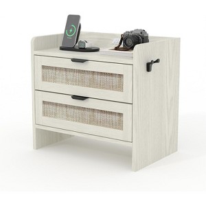 Gavee Mid-Century Modern Wooden Nightstand, Boho Night Stand Bedside Table with Type-C Charging Station, 1 Drawer and 1 Open Compartment - 1 of 1