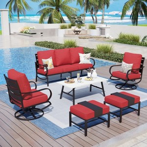 Captiva Designs 6pc Metal Patio Furniture Conversation Set with Swivel Chairs and Ottomans for Garden Porch Backyard - 1 of 4