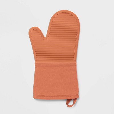 Unique Bargains Silicone Oven Mitts Heat Resistant Gloves Pot Holders  Kitchen 1 Pair Orange 13.6x5.5x7.5